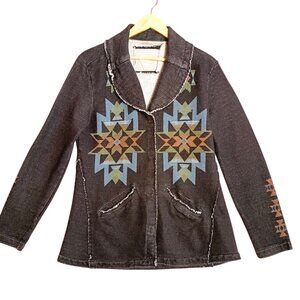 Natural Reflections, Cotton Jacket, Medium, Coal with Southwestern Print, Boho